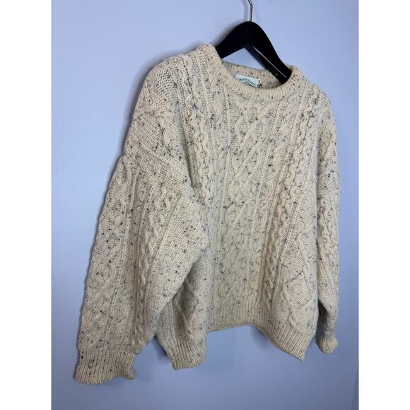 Aran Crafts Men's M Wool Cable Knit Fisherman Crew Neck Sweater Cream - Picture 5 of 9